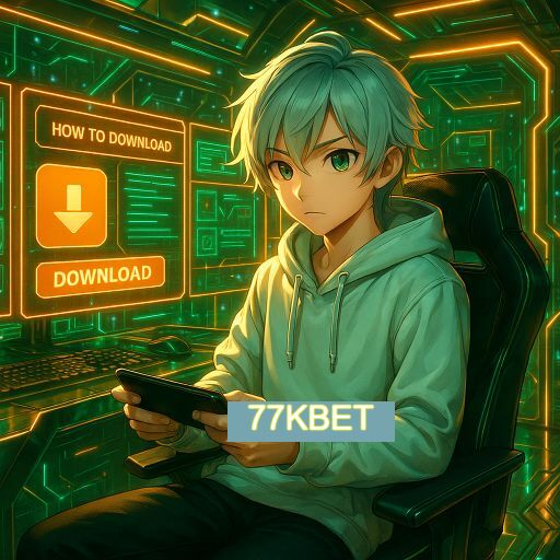 Imagem promocional do app oficial 77KBET destacando a conveniência de jogar cassino online pelo celular ou navegador