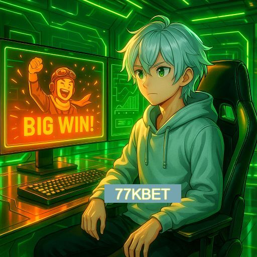 Imagem promocional do app oficial 77KBET destacando a conveniência de jogar cassino online pelo celular ou navegador