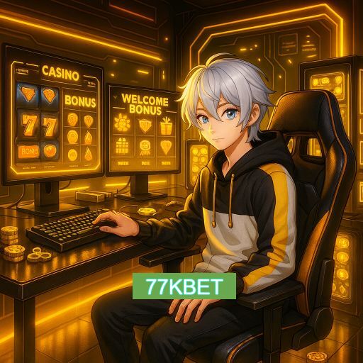 Imagem promocional do app oficial 77KBET destacando a conveniência de jogar cassino online pelo celular ou navegador